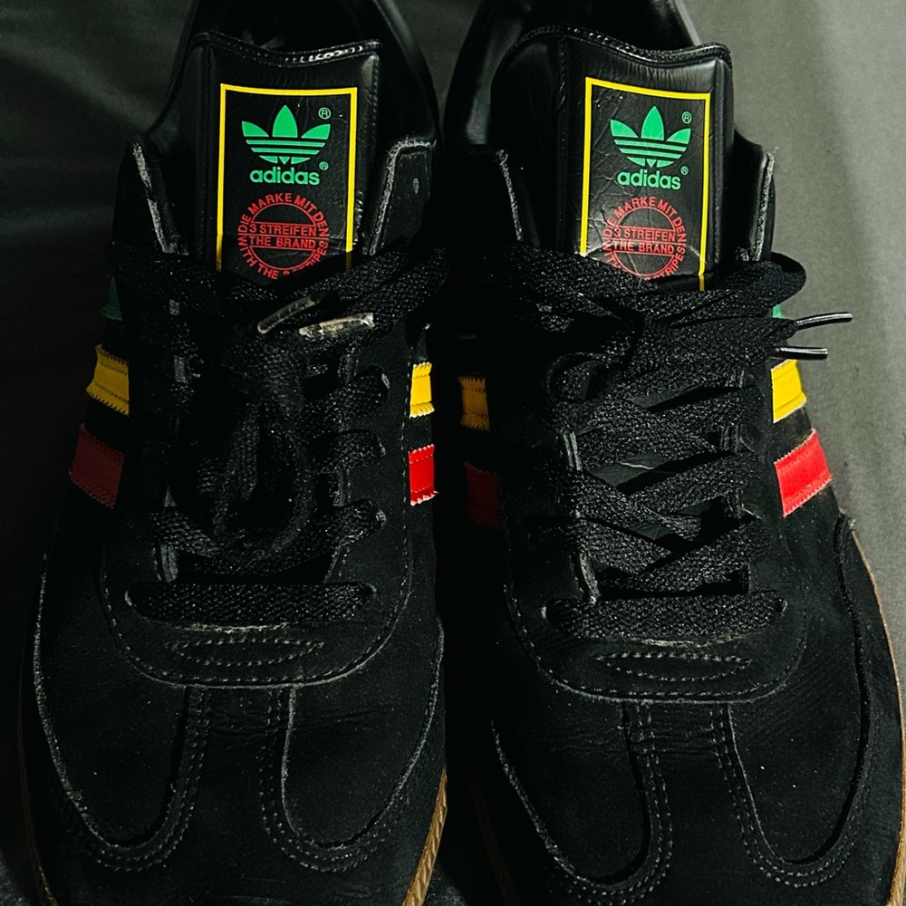 adidas Black Samba Sneakers with Red, Yellow & Green Stripes - Picture 2 of 11